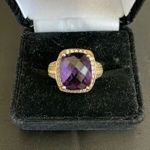 Sterling Silver Ring with Purple Faceted Stone - Size 9